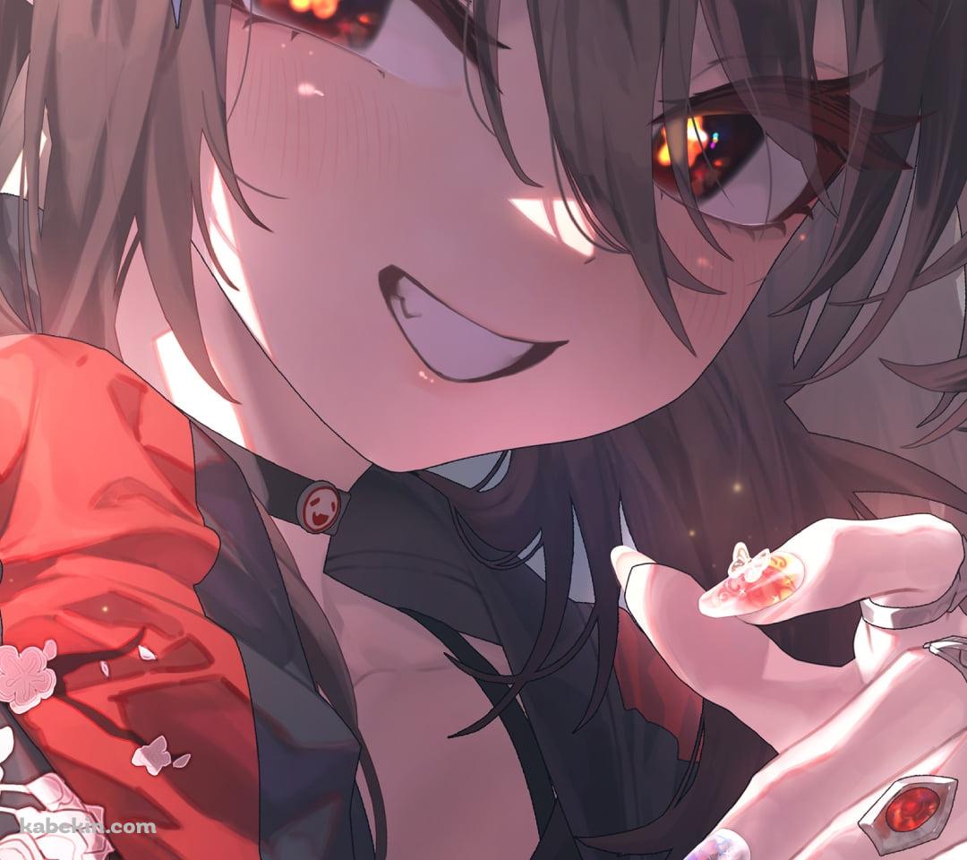 意味深な表情で微笑む胡桃 / 原神のAndroidの壁紙(1080px x 960px) スマホ用