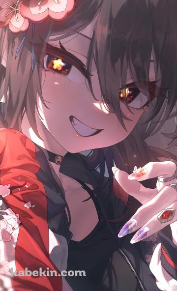 意味深な表情で微笑む胡桃 / 原神のAndroidの壁紙(360px x 592px) スマホ用