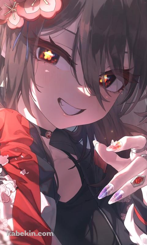 意味深な表情で微笑む胡桃 / 原神のAndroidの壁紙(480px x 800px) スマホ用