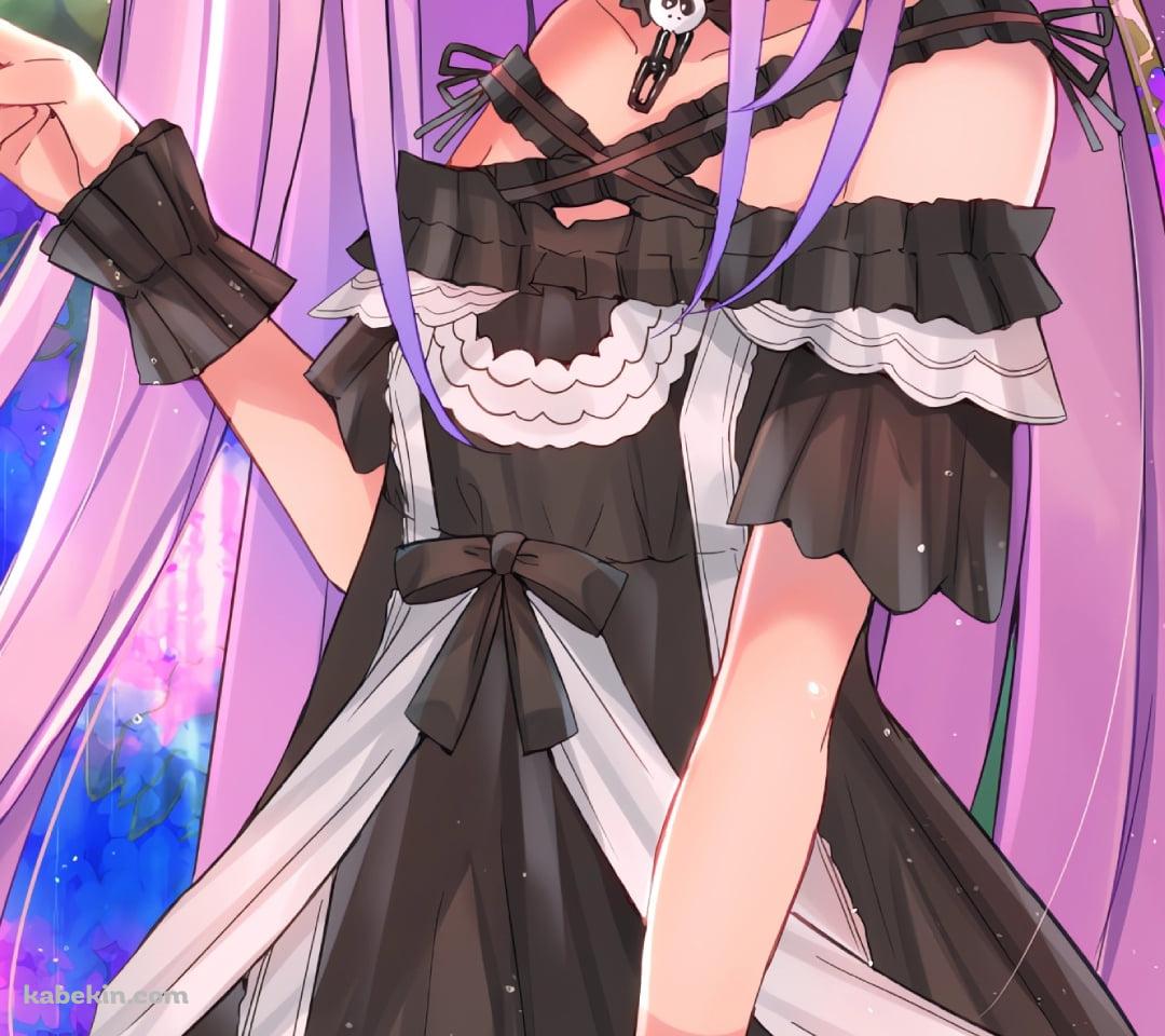 雨の中、紫の花を摘む潤羽るしあ / ホロライブ / バーチャルYouTuberのAndroidの壁紙(1080px x 960px) スマホ用