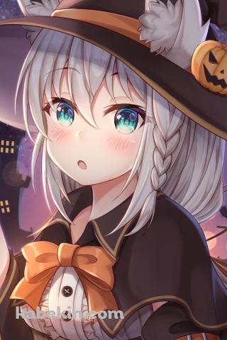 ハロウィンコスの可愛い白上フブキ / ホロライブ / バーチャルYouTuberのAndroidの壁紙(320px x 480px) スマホ用