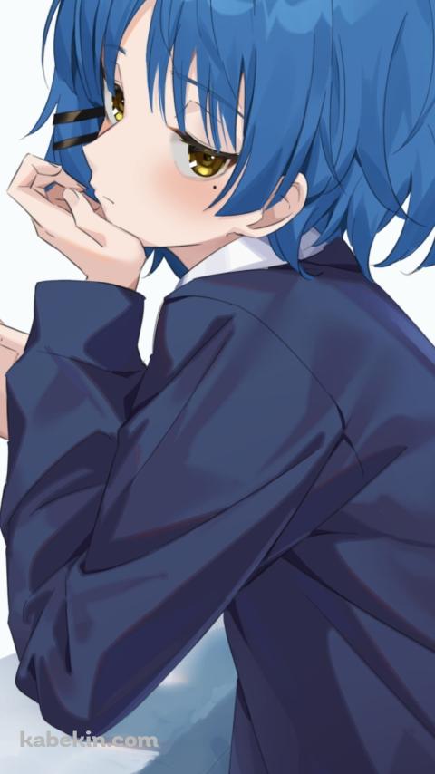 手摺に肘を付きピースをする山田リョウ / ぼっち・ざ・ろっく!のAndroidの壁紙(480px x 854px) スマホ用