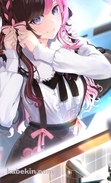 鏡を見ながらリボンを付ける可愛い橘ひなの / ぶいすぽっ！ / バーチャルYouTuber / VtuberのAndroidの壁紙(360px x 592px) スマホ用