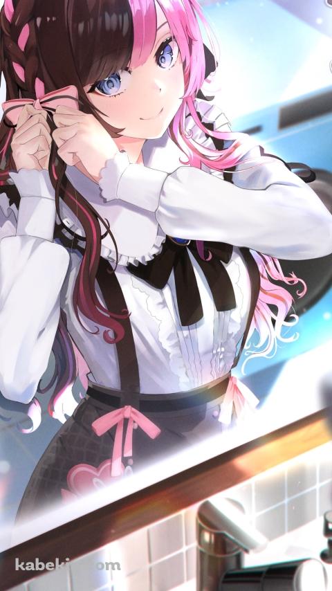 鏡を見ながらリボンを付ける可愛い橘ひなの / ぶいすぽっ！ / バーチャルYouTuber / VtuberのAndroidの壁紙(480px x 854px) スマホ用