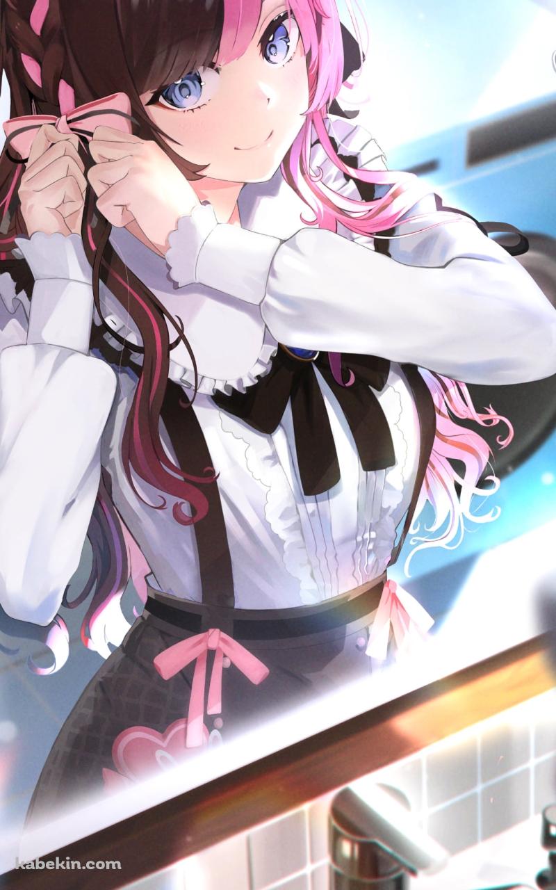 鏡を見ながらリボンを付ける可愛い橘ひなの / ぶいすぽっ！ / バーチャルYouTuber / VtuberのAndroidの壁紙(800px x 1280px) スマホ用
