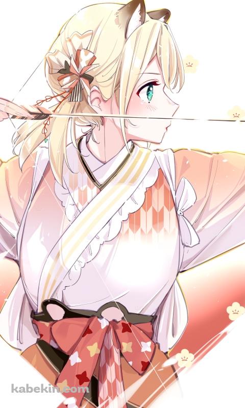 弓を射る風真いろは / 袴 / 弓道 / ホロライブ / バーチャルYouTuberのAndroidの壁紙(480px x 800px) スマホ用