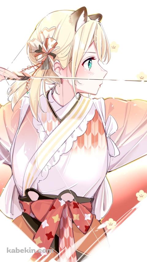 弓を射る風真いろは / 袴 / 弓道 / ホロライブ / バーチャルYouTuberのAndroidの壁紙(480px x 854px) スマホ用