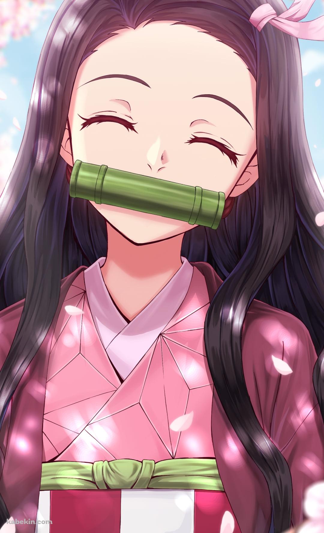 満開の桜の中で微笑む竈門禰豆子 / 可愛い / 鬼滅の刃のAndroidの壁紙(1080px x 1776px) スマホ用