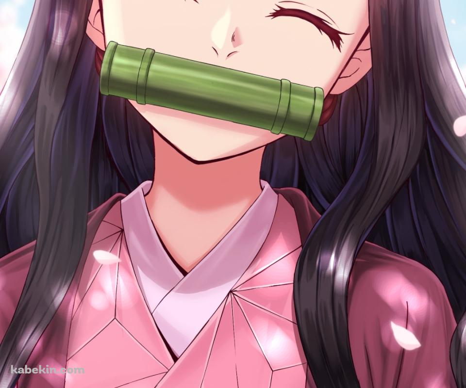 満開の桜の中で微笑む竈門禰豆子 / 可愛い / 鬼滅の刃のAndroidの壁紙(960px x 800px) スマホ用