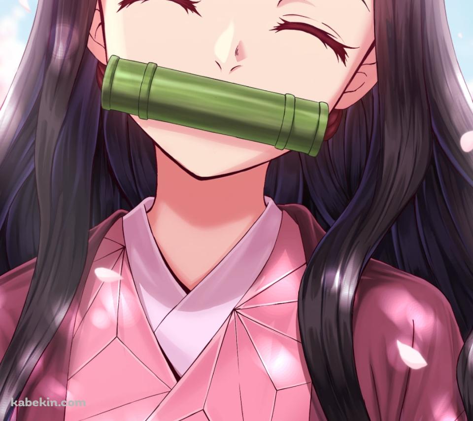 満開の桜の中で微笑む竈門禰豆子 / 可愛い / 鬼滅の刃のAndroidの壁紙(960px x 854px) スマホ用