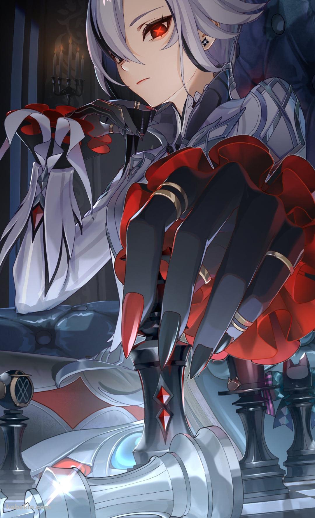 黒いチェスの駒を持つアルレッキーノ / 原神のAndroidの壁紙(1080px x 1776px) スマホ用