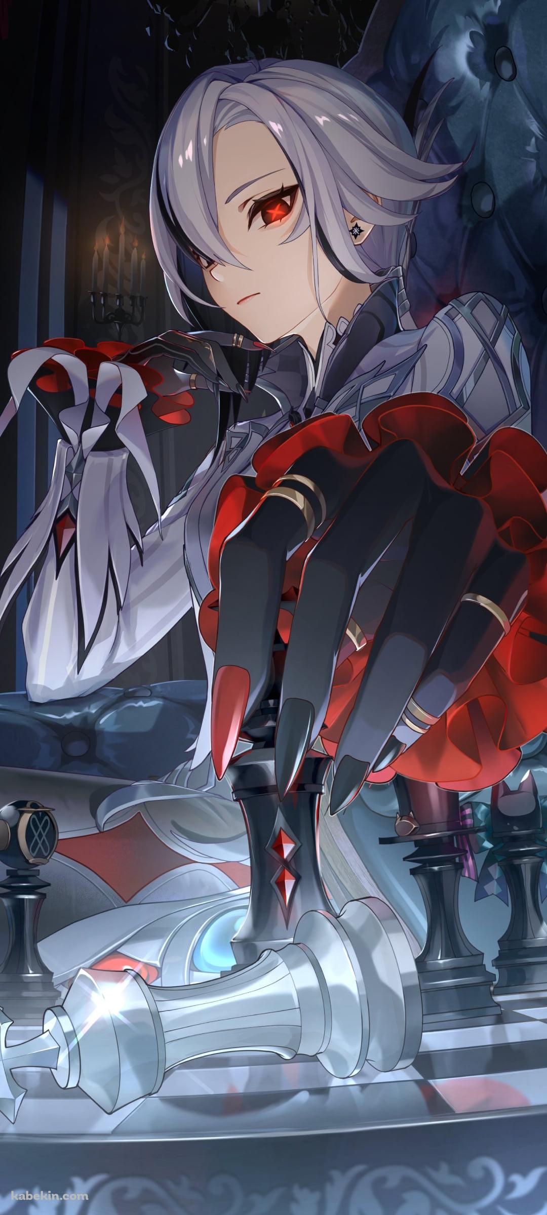 黒いチェスの駒を持つアルレッキーノ / 原神のAndroidの壁紙(1080px x 2400px) スマホ用