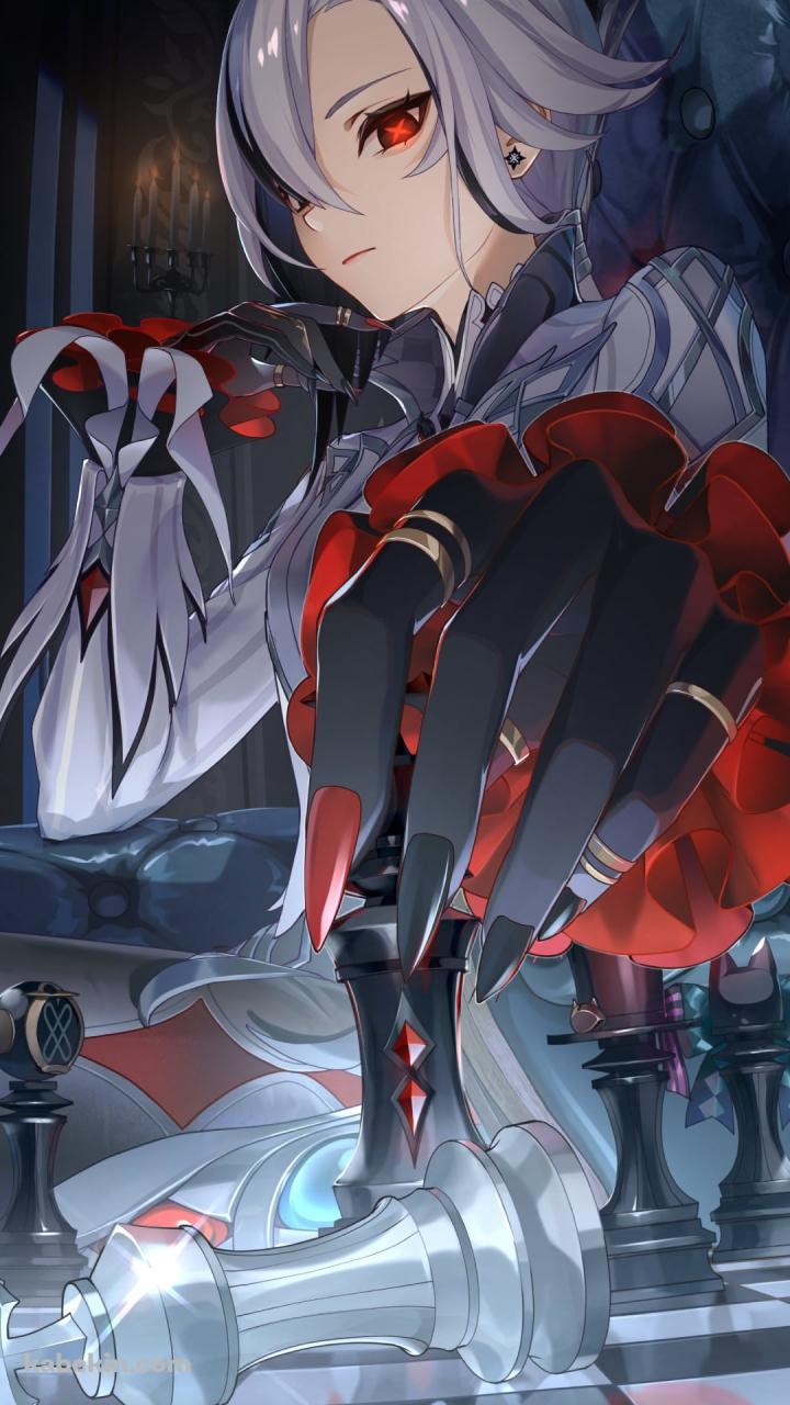 黒いチェスの駒を持つアルレッキーノ / 原神のAndroidの壁紙(720px x 1280px) スマホ用