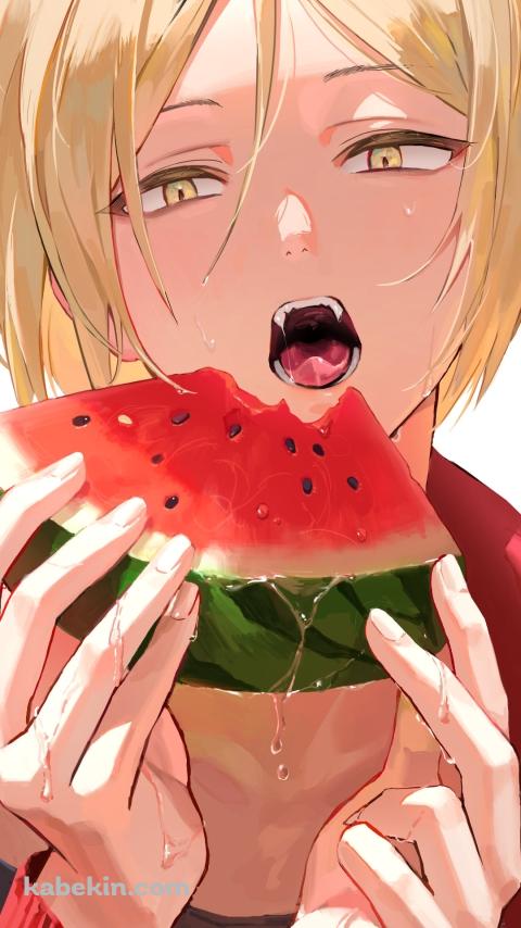スイカを食べる孤爪研磨 / ハイキュー!!のAndroidの壁紙(480px x 854px) スマホ用