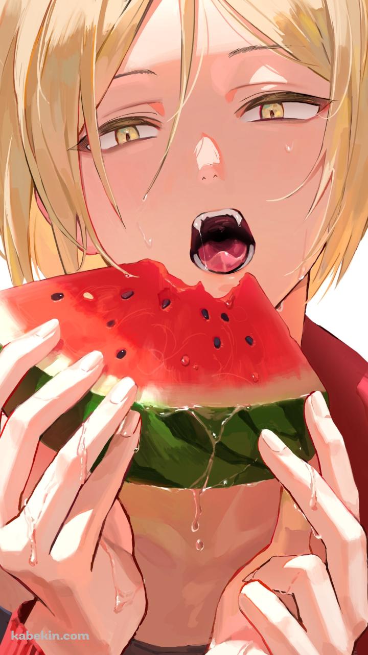 スイカを食べる孤爪研磨 / ハイキュー!!のAndroidの壁紙(720px x 1280px) スマホ用