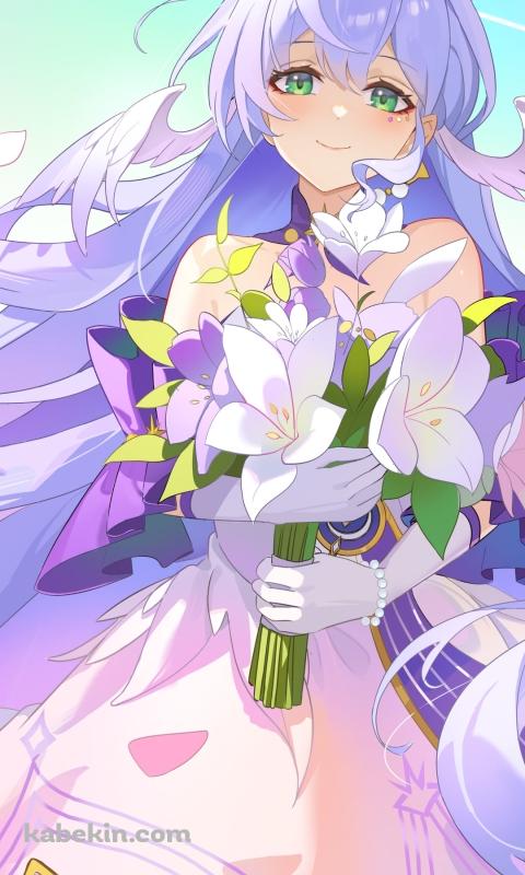 白い花を持つ可愛いロビン / 崩壊:スターレイルのAndroidの壁紙(480px x 800px) スマホ用