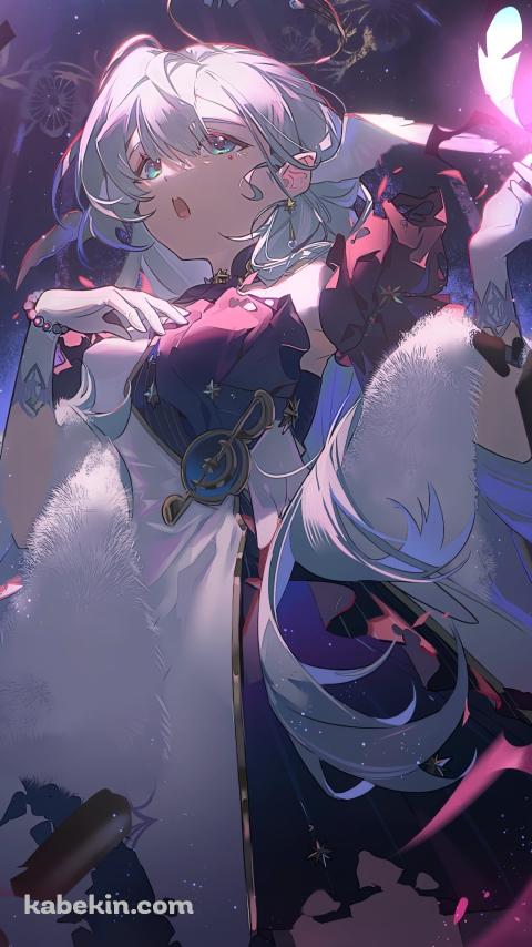 歌を唄うロビン / 白・紫のドレス / 崩壊:スターレイルのAndroidの壁紙(480px x 854px) スマホ用