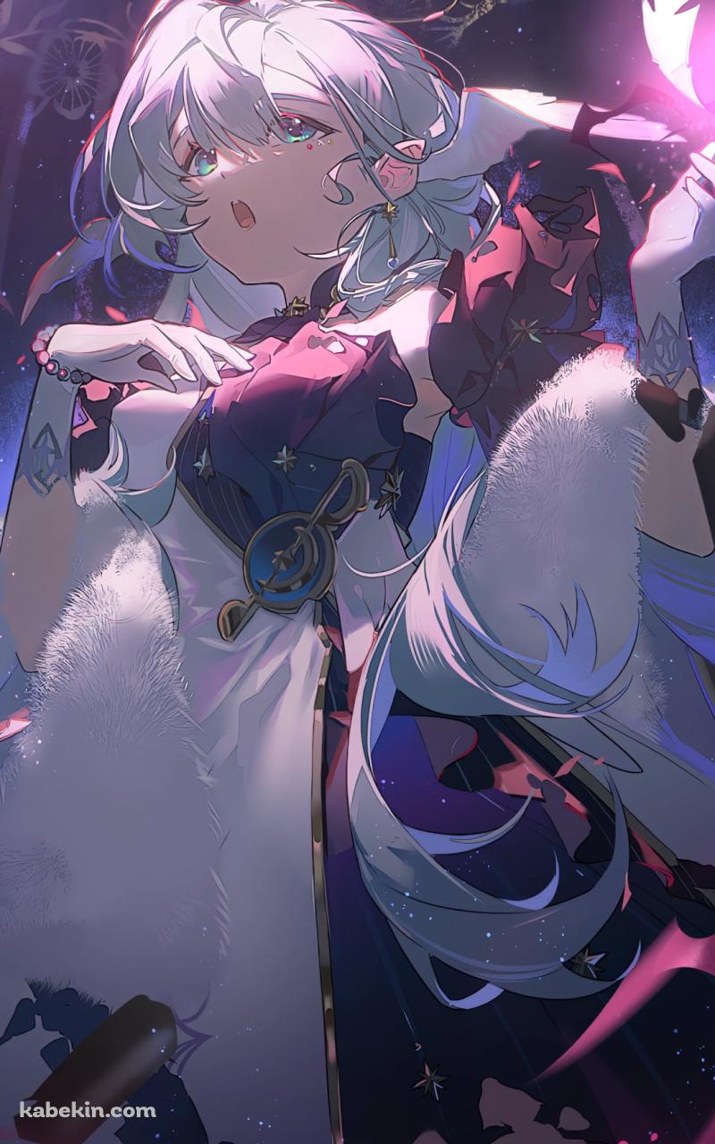 歌を唄うロビン / 白・紫のドレス / 崩壊:スターレイルのAndroidの壁紙(800px x 1280px) スマホ用