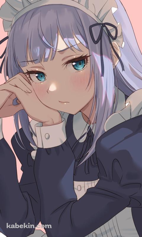 しゃがんでいるメイド姿の白石紬 / アイドルマスターミリオンライブ!のAndroidの壁紙(480px x 800px) スマホ用