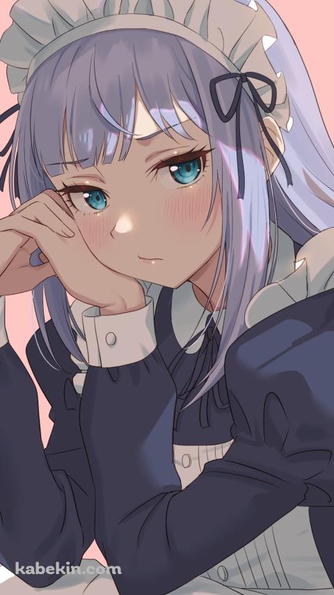 しゃがんでいるメイド姿の白石紬 / アイドルマスターミリオンライブ!のAndroidの壁紙(480px x 854px) スマホ用