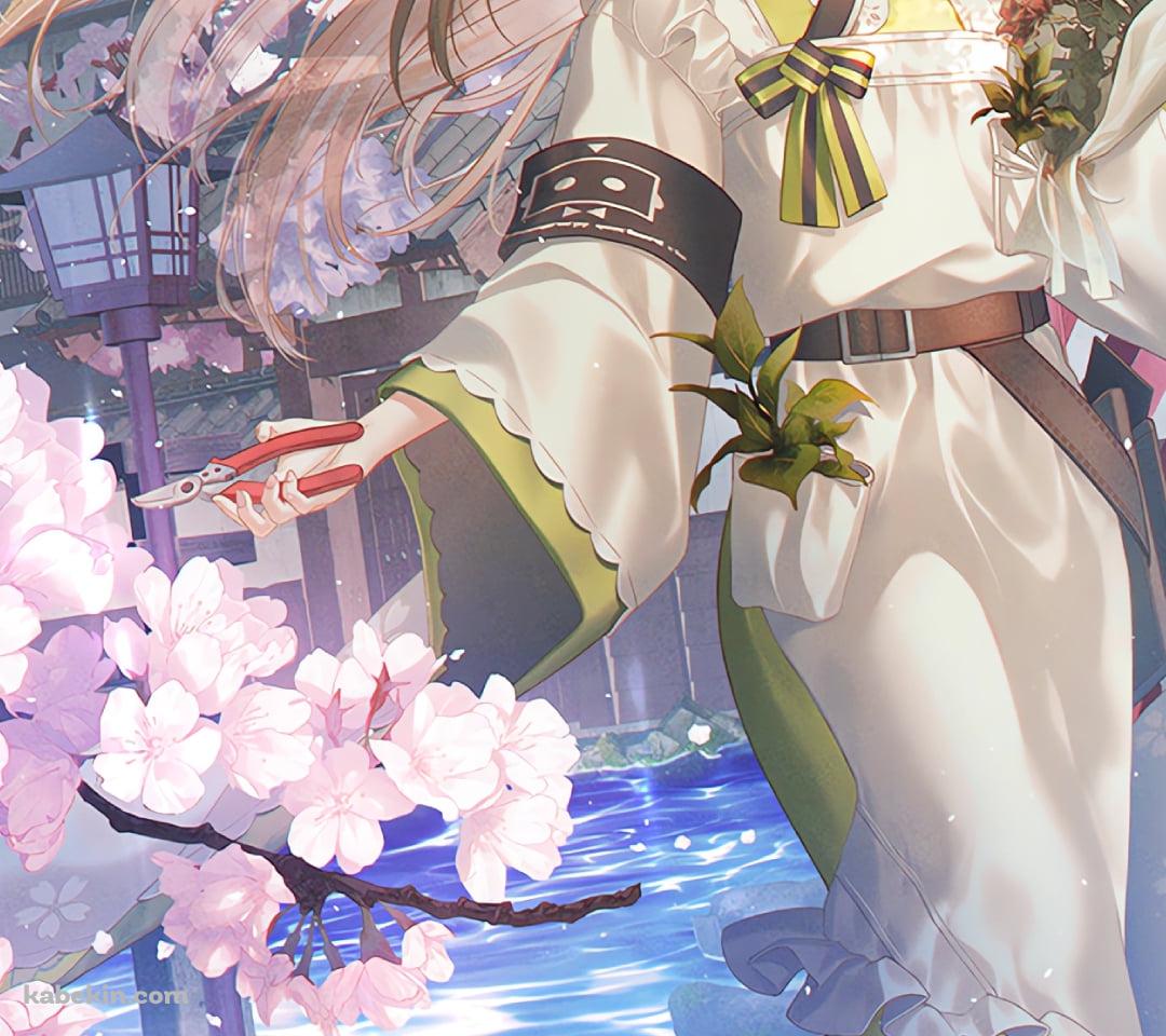 桜の花とお城と咲耶 / ニューラルクラウド / ドールズフロントラインのAndroidの壁紙(1080px x 960px) スマホ用