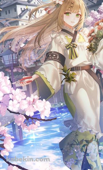 桜の花とお城と咲耶 / ニューラルクラウド / ドールズフロントラインのAndroidの壁紙(360px x 592px) スマホ用