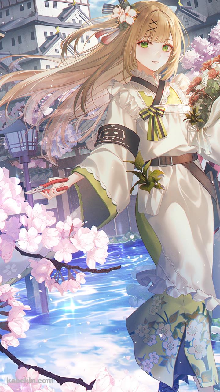 桜の花とお城と咲耶 / ニューラルクラウド / ドールズフロントラインのAndroidの壁紙(720px x 1280px) スマホ用