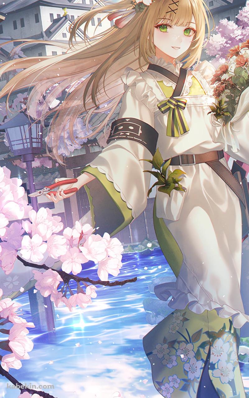 桜の花とお城と咲耶 / ニューラルクラウド / ドールズフロントラインのAndroidの壁紙(800px x 1280px) スマホ用