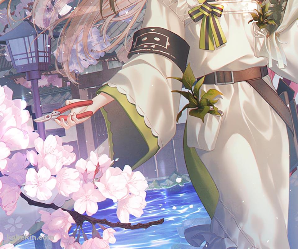 桜の花とお城と咲耶 / ニューラルクラウド / ドールズフロントラインのAndroidの壁紙(960px x 800px) スマホ用