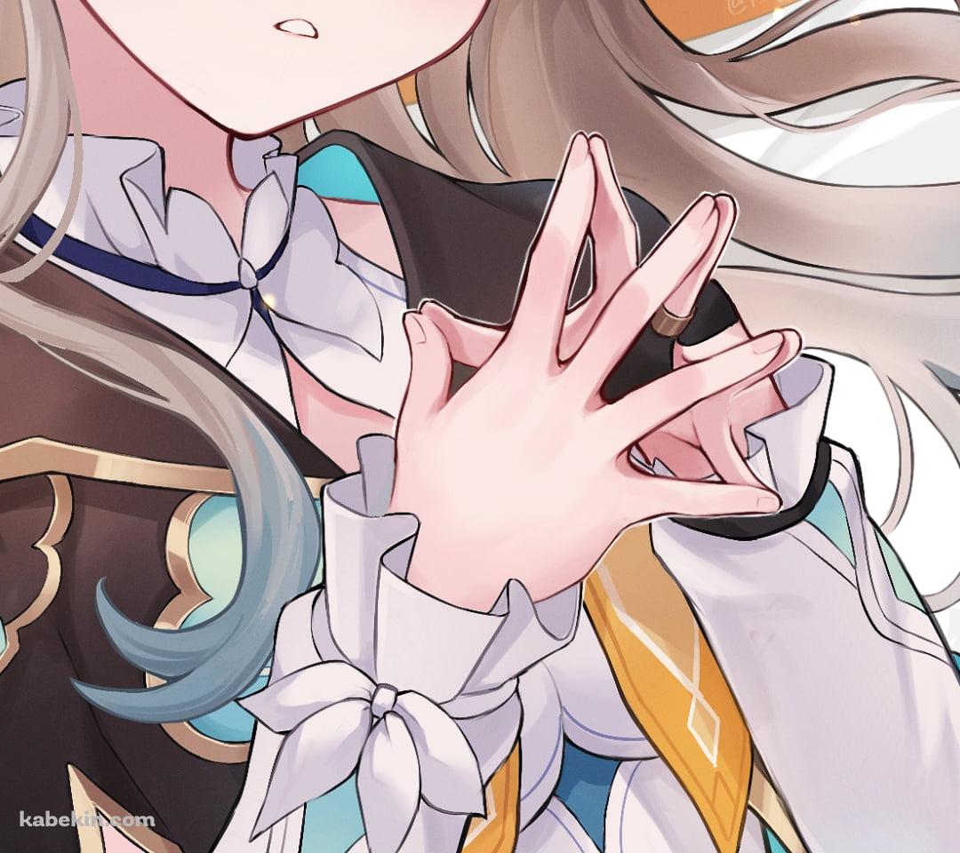 白いシーツの上で両手の指を合わせるホタル / 崩壊:スターレイルのAndroidの壁紙(1080px x 960px) スマホ用