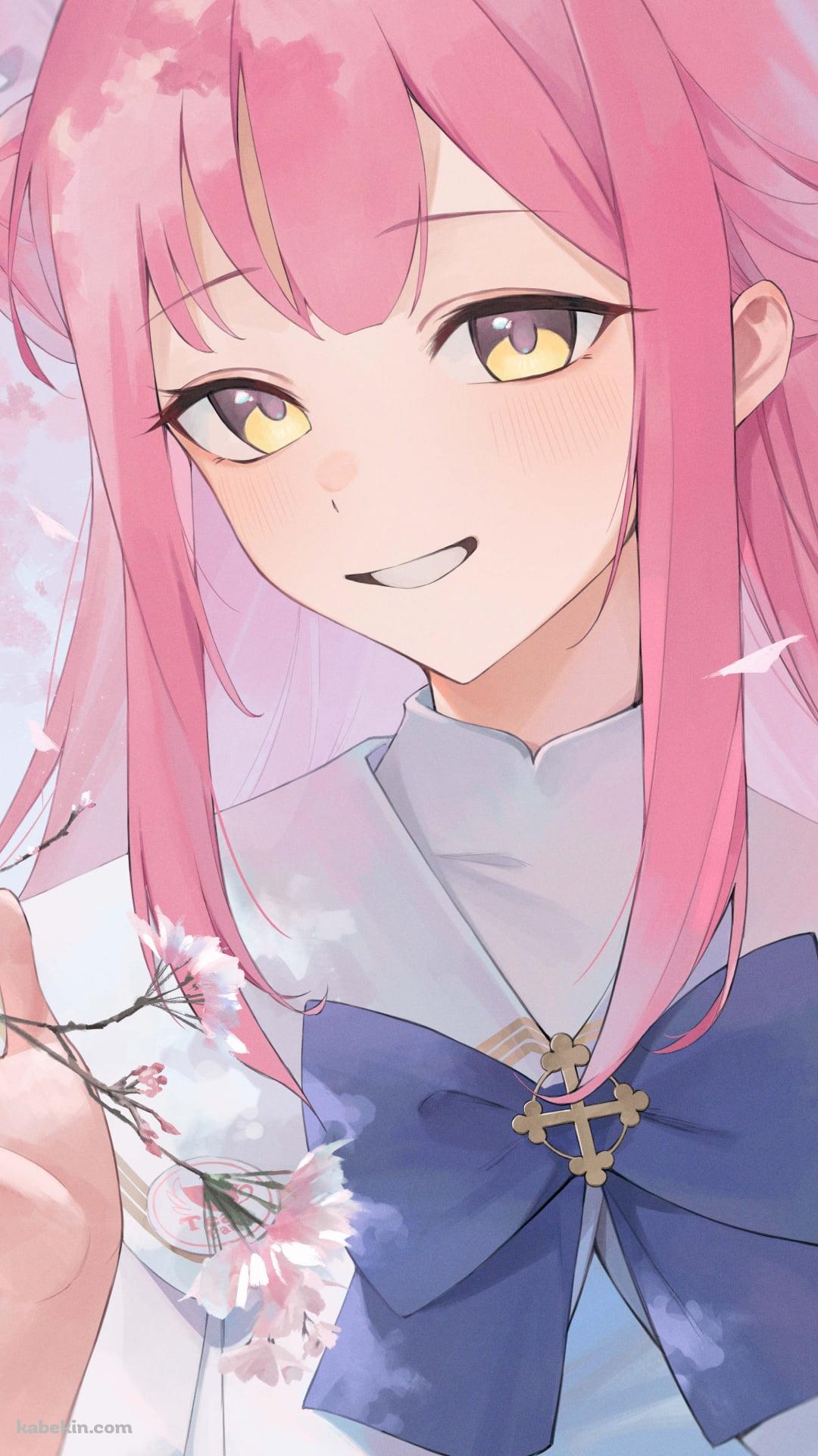 桜の花に手をかける聖園ミカ / ブルーアーカイブのAndroidの壁紙(1080px x 1920px) スマホ用
