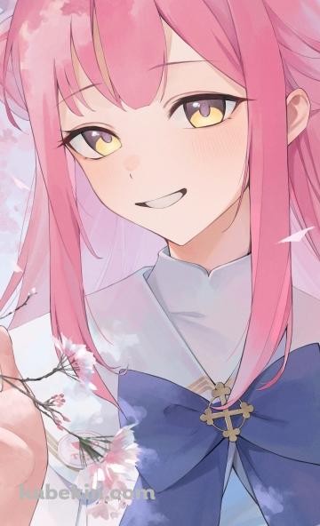 桜の花に手をかける聖園ミカ / ブルーアーカイブのAndroidの壁紙(360px x 592px) スマホ用