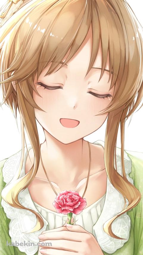 ピンクの薔薇を持つ高森藍子 / アイドルマスターシンデレラガールズのAndroidの壁紙(480px x 854px) スマホ用