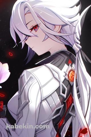 ピンクの花を持つアルレッキーノ / 原神のAndroidの壁紙(320px x 480px) スマホ用