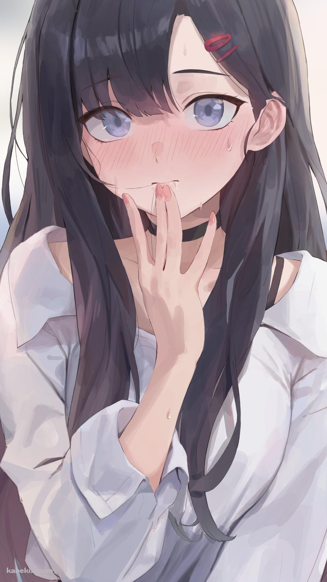口元に指をあて頬を赤らめる仲正イチカ / ブルーアーカイブのAndroidの壁紙(1080px x 1920px) スマホ用