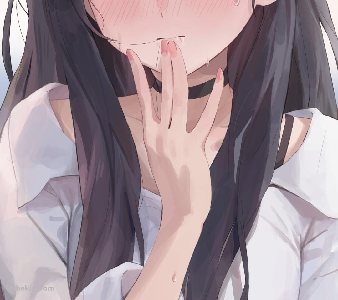 口元に指をあて頬を赤らめる仲正イチカ / ブルーアーカイブのAndroidの壁紙(1080px x 960px) スマホ用