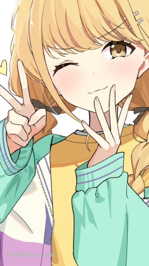 ウィンクしてピースをする藤田ことね / 学園アイドルマスターのAndroidの壁紙(480px x 854px) スマホ用