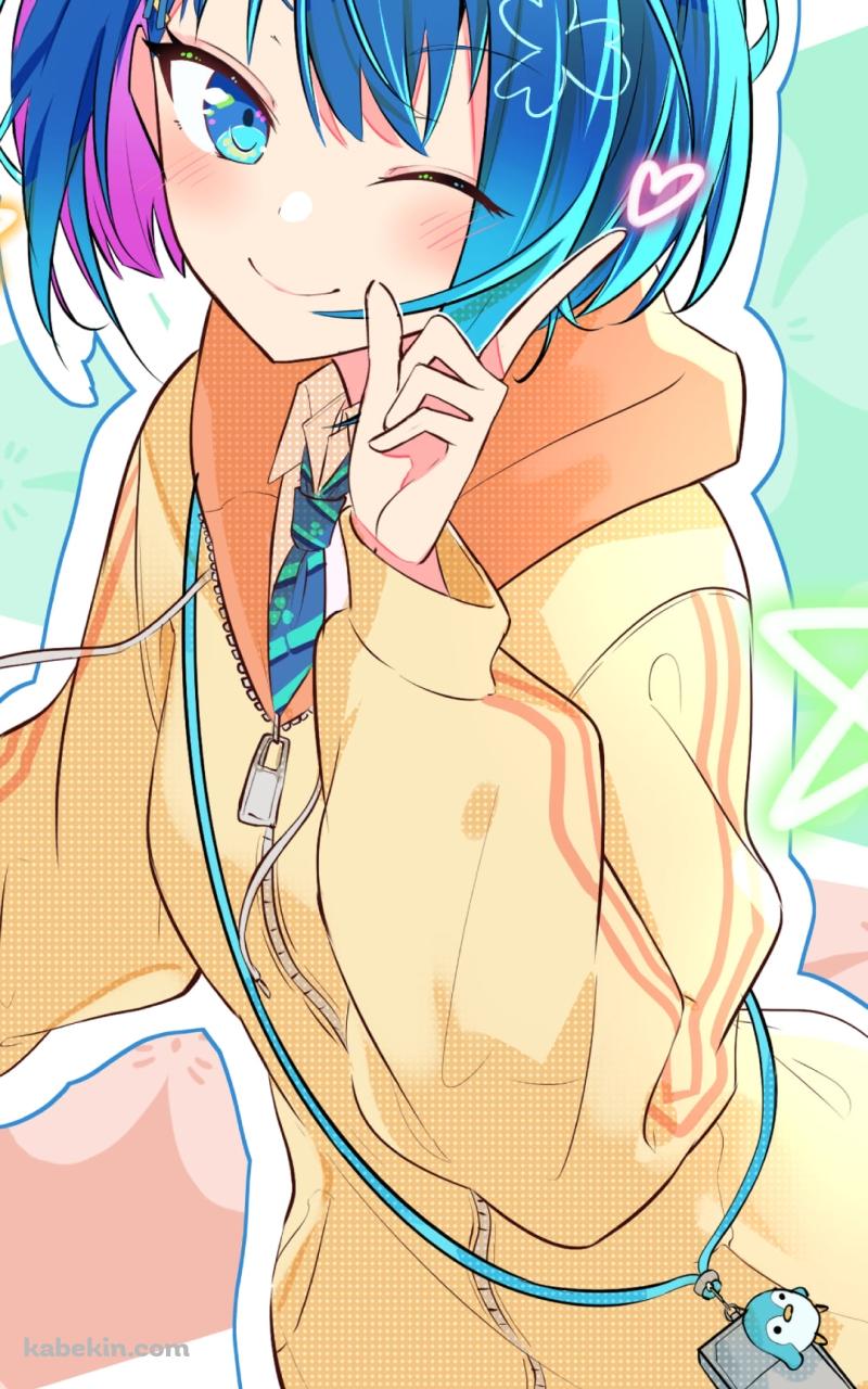 人差し指を立てウィンクする桐谷遥 / プロジェクトセカイのAndroidの壁紙(800px x 1280px) スマホ用