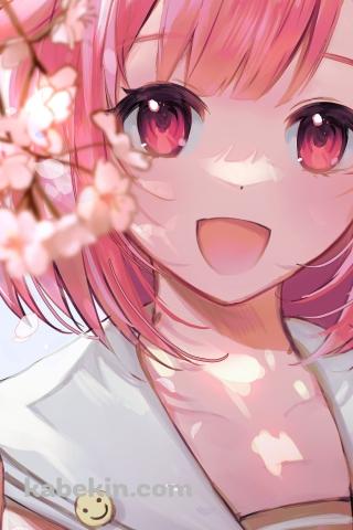 桜の枝を持つ鳳えむ / プロジェクトセカイのAndroidの壁紙(320px x 480px) スマホ用