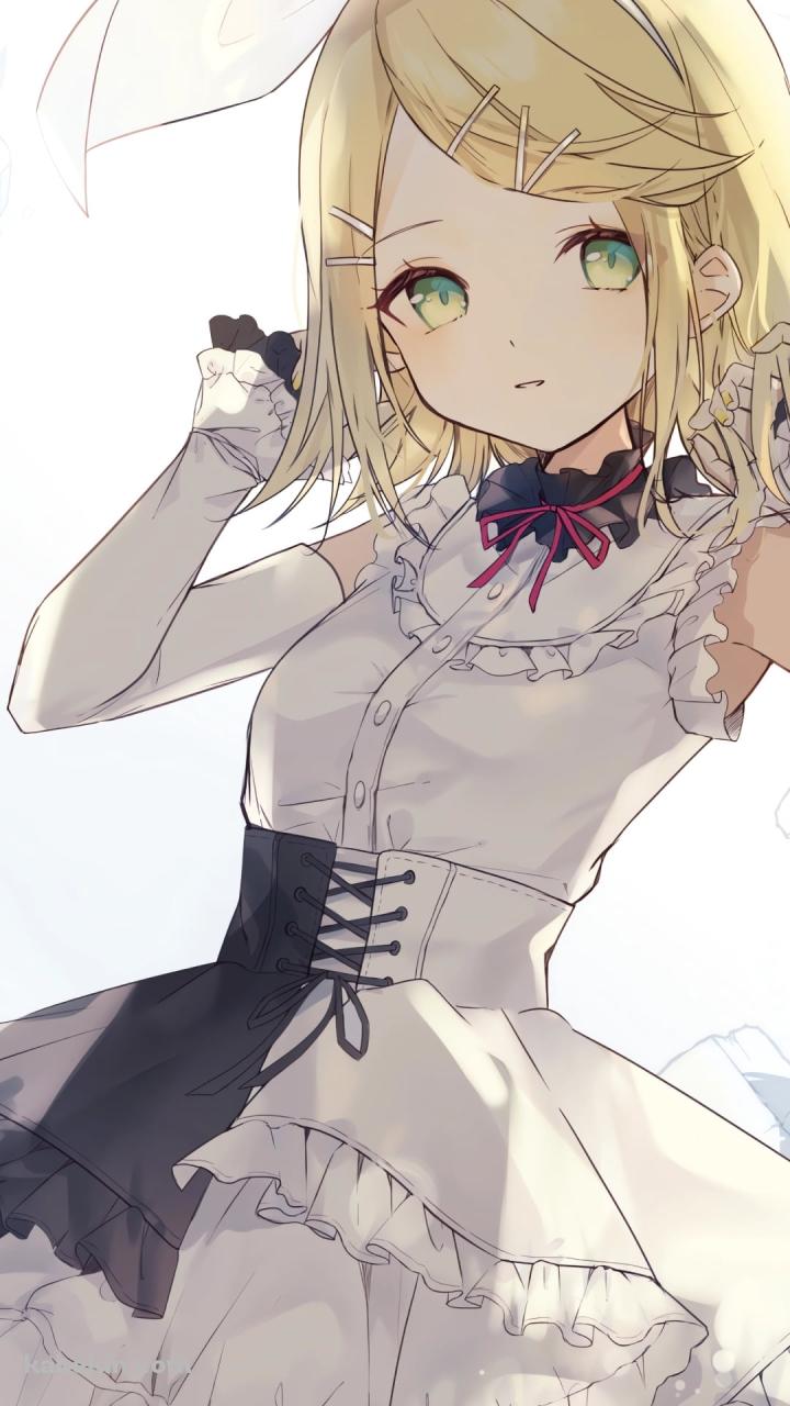 白・黒のドレスを着た可愛いニーゴリン / 鏡音リン / ボーカロイド / プロジェクトセカイのAndroidの壁紙(720px x 1280px) スマホ用