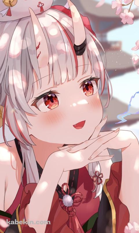 うっとりして桜を見つめる百鬼あやめ / ホロライブ / バーチャルYouTuberのAndroidの壁紙(480px x 800px) スマホ用