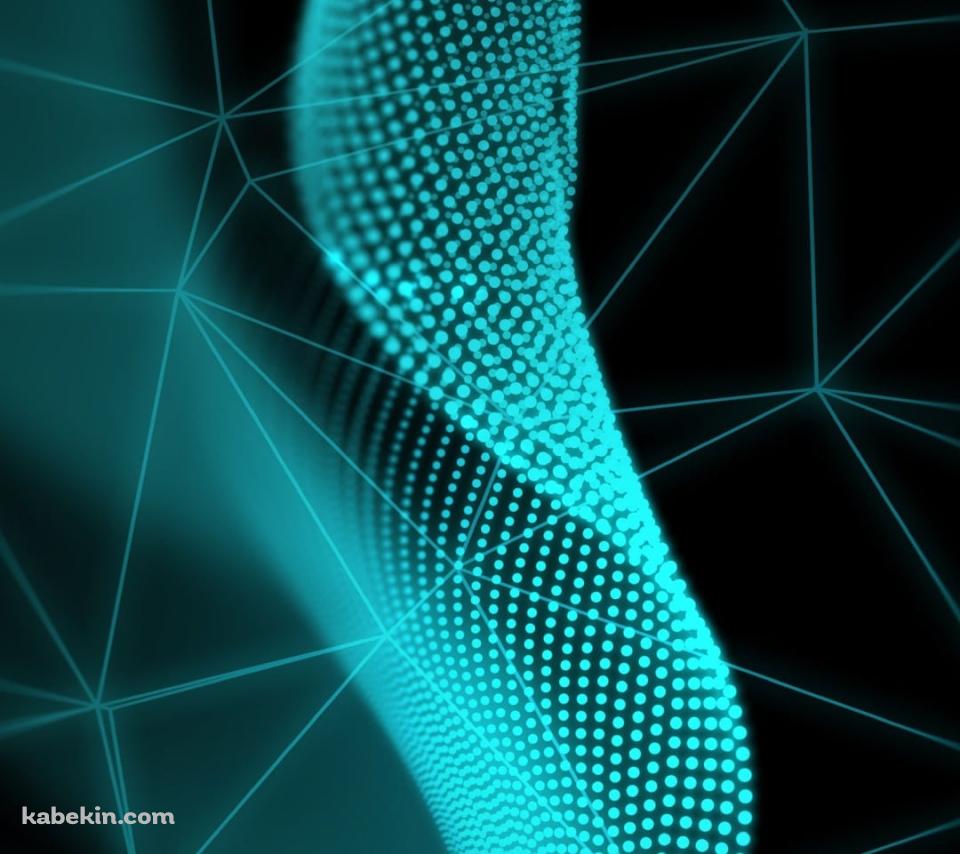 光る緑色のドット柄とトライアングルのAndroidの壁紙(960px x 854px) スマホ用