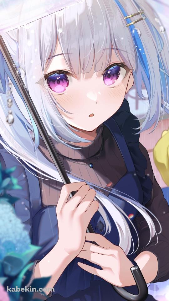 紫陽花とビニール傘をさすリゼ・ヘルエスタ / 原神のAndroidの壁紙(540px x 960px) スマホ用