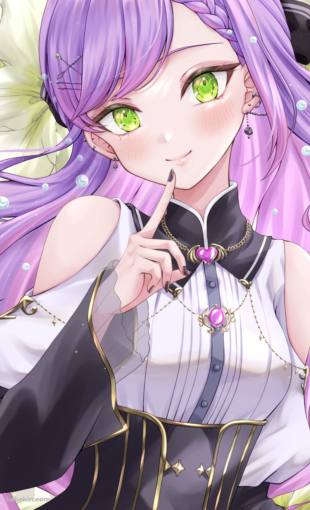 微笑んで人差し指を口元にあてる常闇トワ / ホロライブ / バーチャルYouTuberのAndroidの壁紙(1080px x 1776px) スマホ用