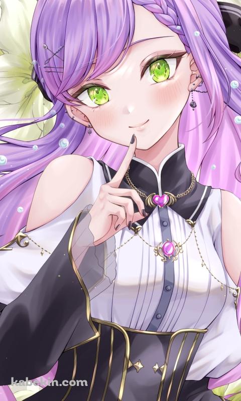 微笑んで人差し指を口元にあてる常闇トワ / ホロライブ / バーチャルYouTuberのAndroidの壁紙(480px x 800px) スマホ用