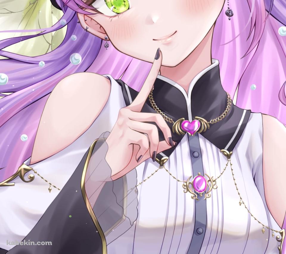 微笑んで人差し指を口元にあてる常闇トワ / ホロライブ / バーチャルYouTuberのAndroidの壁紙(960px x 854px) スマホ用