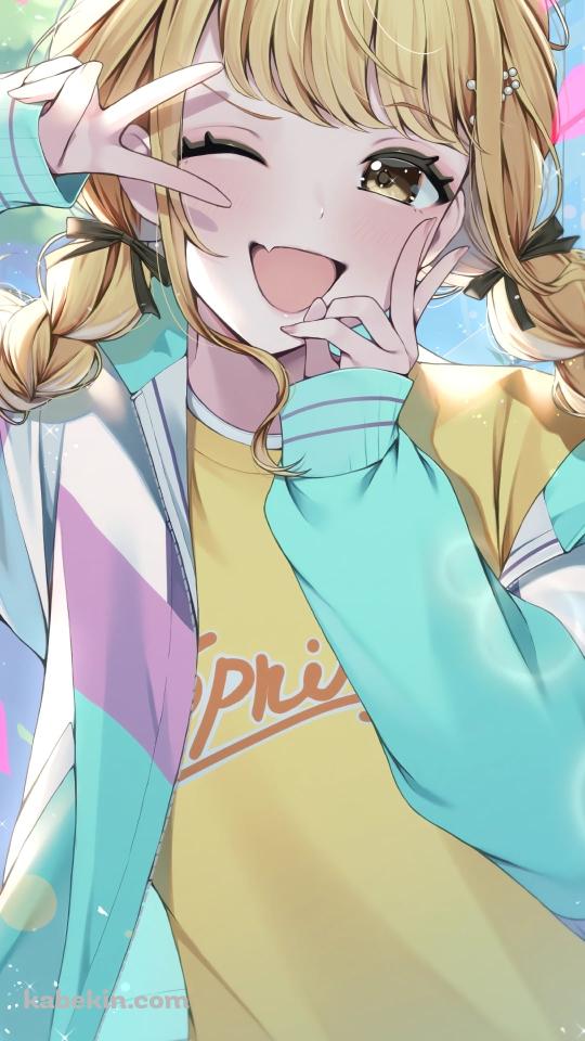 笑顔でWピースをする藤田ことね / アイドルマスターのAndroidの壁紙(540px x 960px) スマホ用