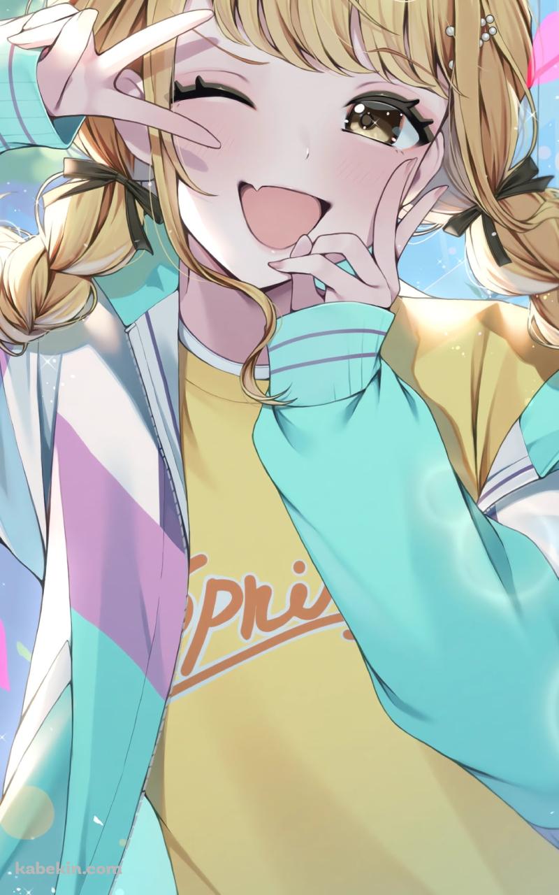 笑顔でWピースをする藤田ことね / アイドルマスターのAndroidの壁紙(800px x 1280px) スマホ用