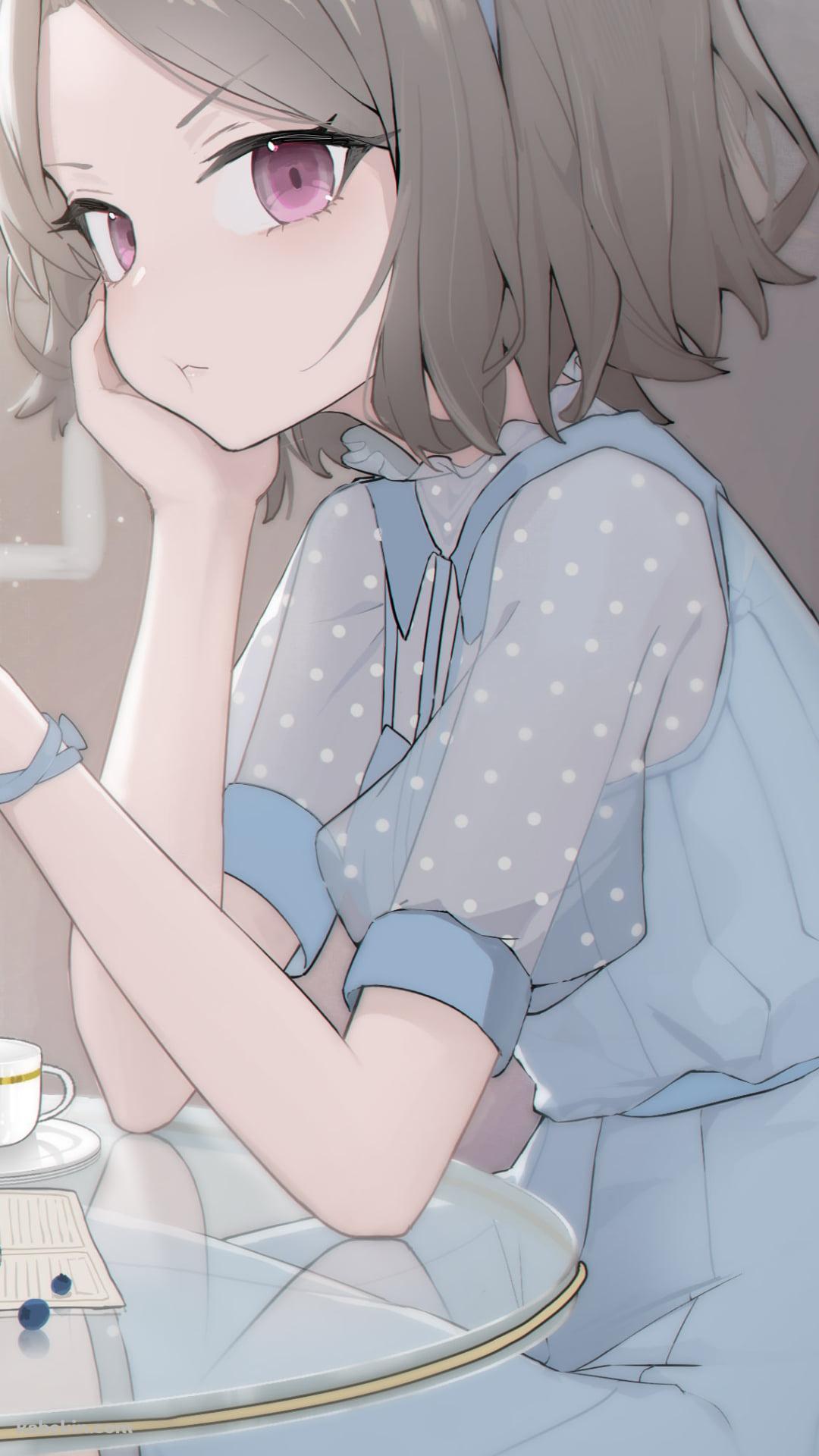 椅子に座って青いケーキを食べる海老塚智 / ガールズバンドクライのAndroidの壁紙(1080px x 1920px) スマホ用