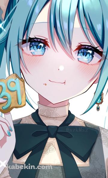 39のクッキーを持つ初音ミク / ボーカロイドのAndroidの壁紙(360px x 592px) スマホ用